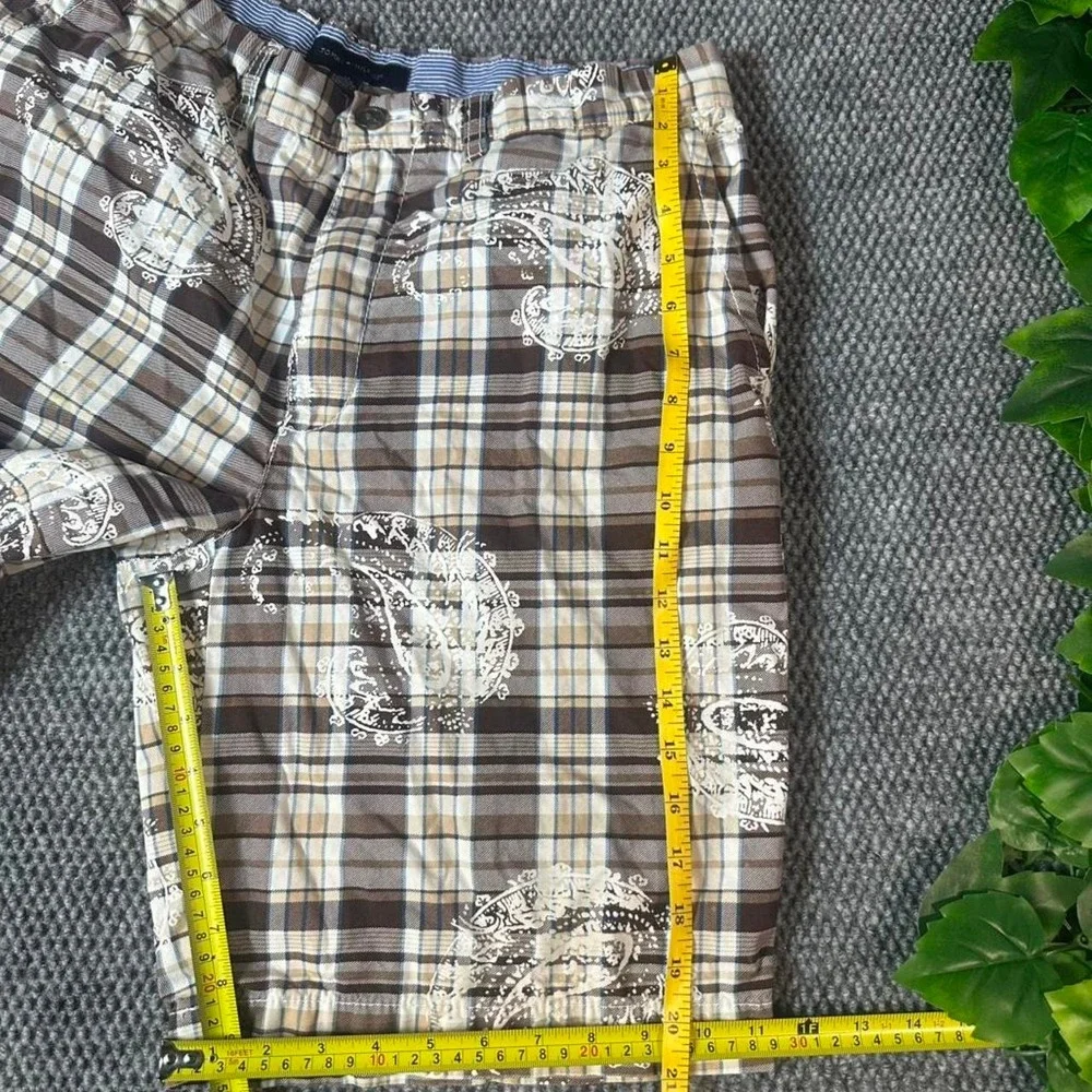 Tommy Hilfiger Y2K Plaid Paisley Shorts Brown Beige Size 34